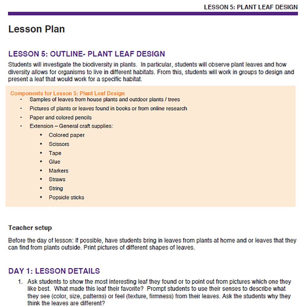 Needs of Plants and Animals - Plant Leaf Design