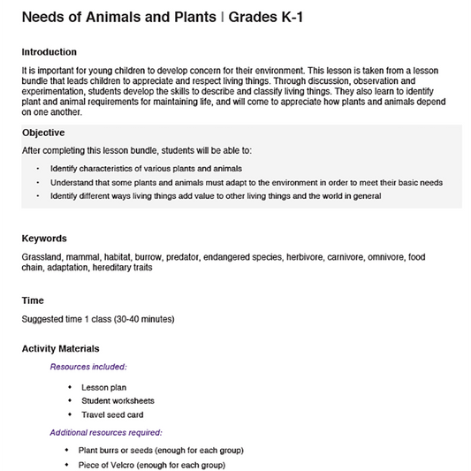 Needs of Plants and Animals - How Seeds Will Travel