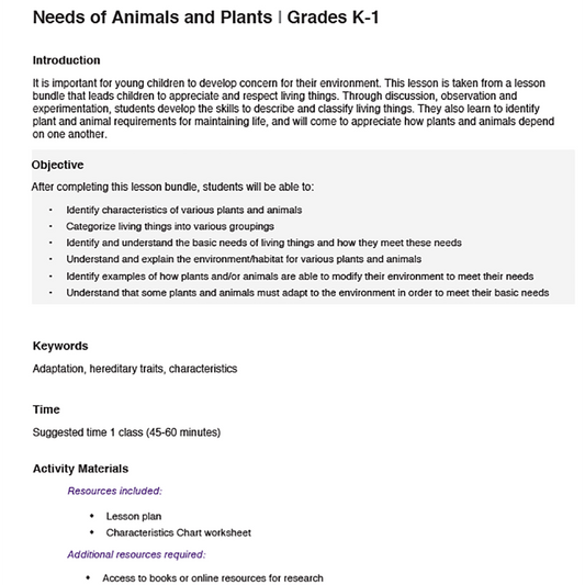 Needs of Plants and Animals - Just Like My Parents