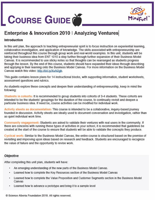 Enterprise and Innovation Course, High School - Course 2 | Analyzing Ventures