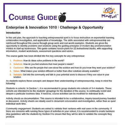 Enterprise and Innovation Course, High School - Course 1 | Challenge & Opportunity