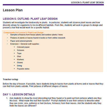 Needs of Plants and Animals - Plant Leaf Design