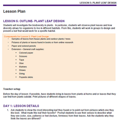 Needs of Plants and Animals - Plant Leaf Design