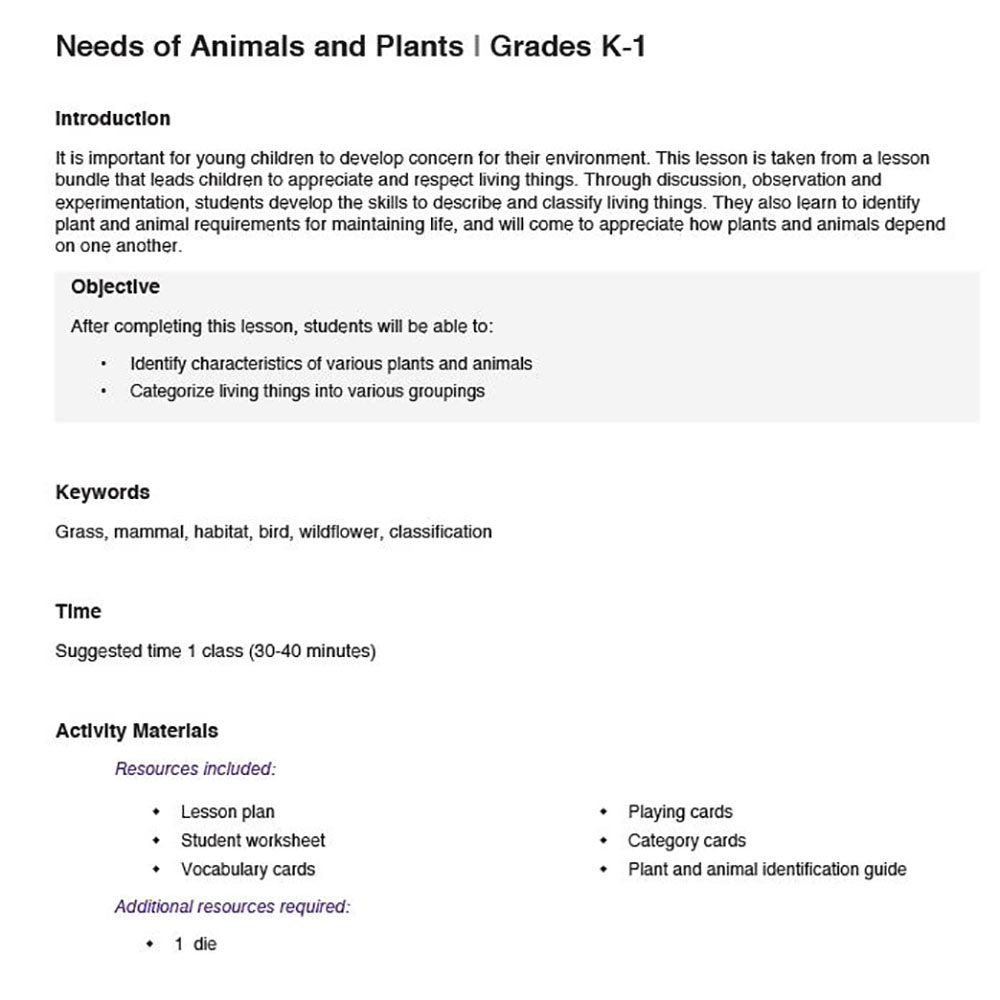 Needs of Plants and Animals - Who's Who?