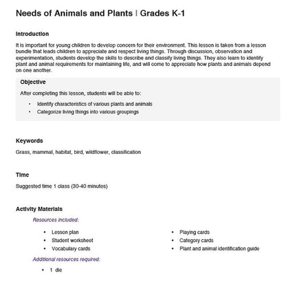 Needs of Plants and Animals - Who's Who?